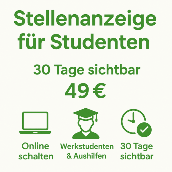 Online-Stellenanzeige für Studenten, Werkstudenten und Aushilfen – 30 Tage Sichtbarkeit auf mobiler Jobbörse. Ideal für Nebenjobs, Praktika & kurzfristige Jobs. Einfach inserieren bei Studentknight.