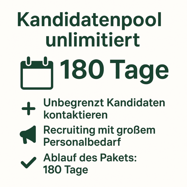 Recruiting-Flatrate: Unlimitierter Zugriff auf Kandidatenpool – unbegrenzte Kontaktanfragen – 180 Tage Laufzeit für Studenten, Azubis & Absolventen.