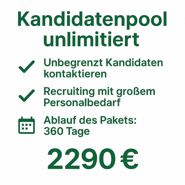 Kandidatenpool unlimitiert – unbegrenzte Kontaktanfragen, 360 Tage Laufzeit – Recruiting-Paket für Studenten, Azubis & Absolventen.
