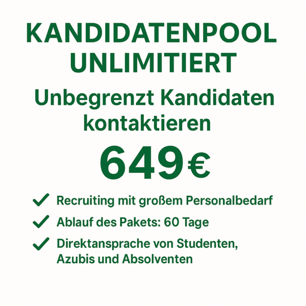 Unlimitiertes Recruiting im Kandidatenpool – unbegrenzte Kontaktanfragen an Studenten, Azubis & Absolventen – 60 Tage Laufzeit bei Studentknight.
