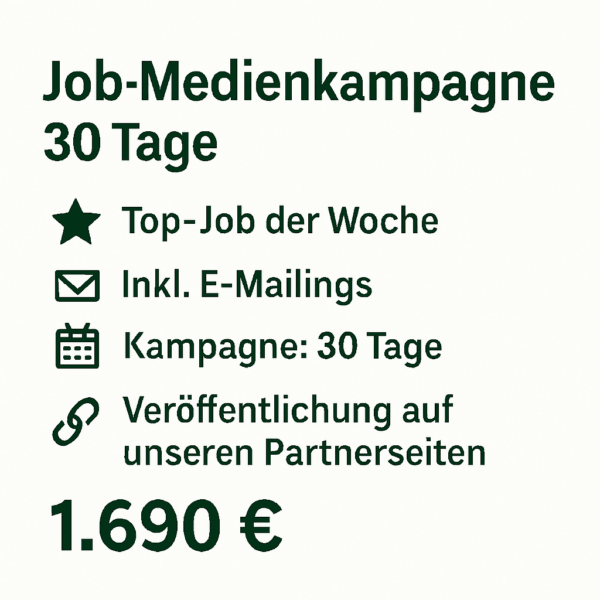 Job-Medienkampagne 30 Tage mit Top-Anzeige, E-Mailings und Partnerveröffentlichung – maximale Sichtbarkeit für deine Stellenanzeige bei Studentknight.