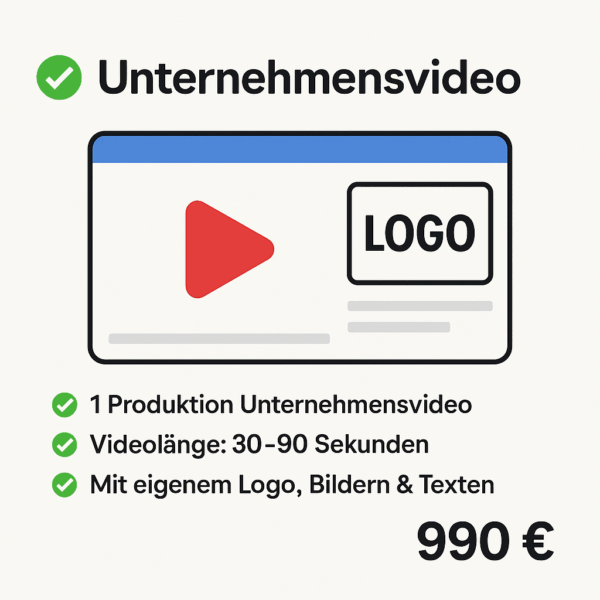 Professionelles Unternehmensvideo mit Logo, Text & Bildern – 30–90 Sekunden Videoproduktion für gezieltes Employer Branding & Recruiting.