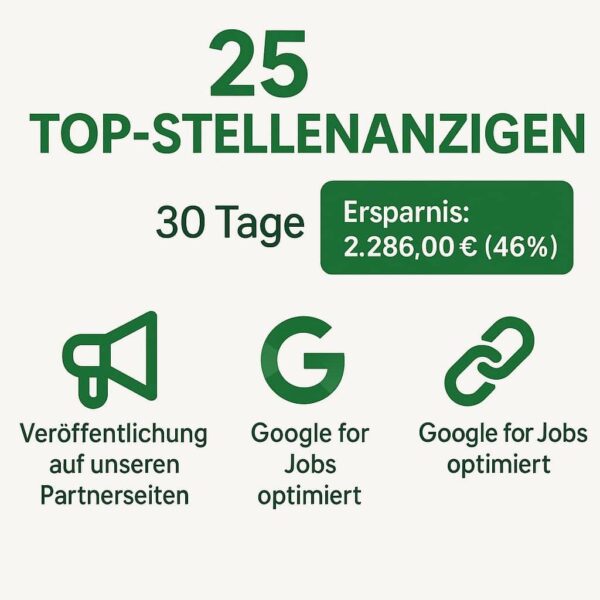 25 Top-Stellenanzeigen für Studenten mit 90 Tagen Sichtbarkeit schalten, Partnerveröffentlichung, Google Jobs Optimierung und 46 % Ersparnis bei Studentknight.
