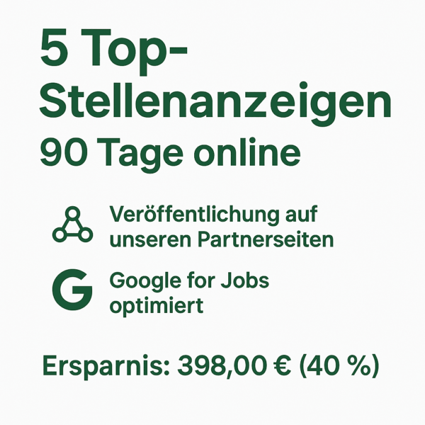 5 Top-Stellenanzeigen für Studenten mit 90 Tagen Laufzeit schalten, Partnerveröffentlichung, Google Jobs Optimierung und 40 % Ersparnis bei Studentknight.