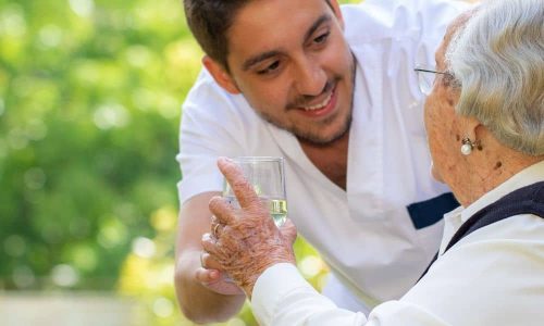 Pflegekraft unterstützt ältere Person für Jobs und Ausbildung in Medizin, Psychologie und Pflege